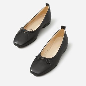 Everlane Black Leather Square-Toe Ballet Flats